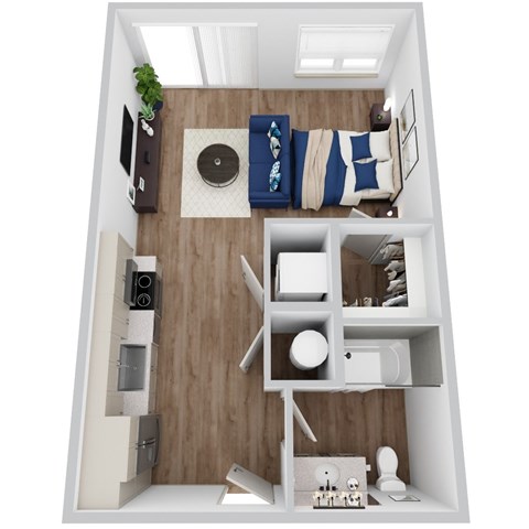 A 3D rendering of S1-1 floor plan at Era apartments in Denton, TX